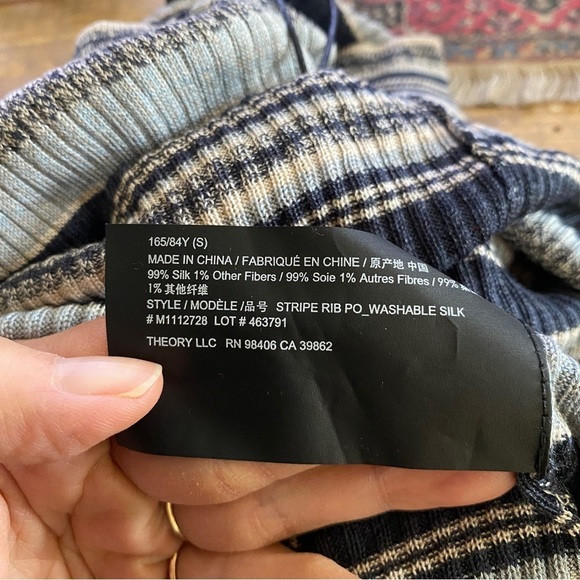 Theory Striped Rib Knit Top in Washable Silk - Picture 10 of 11